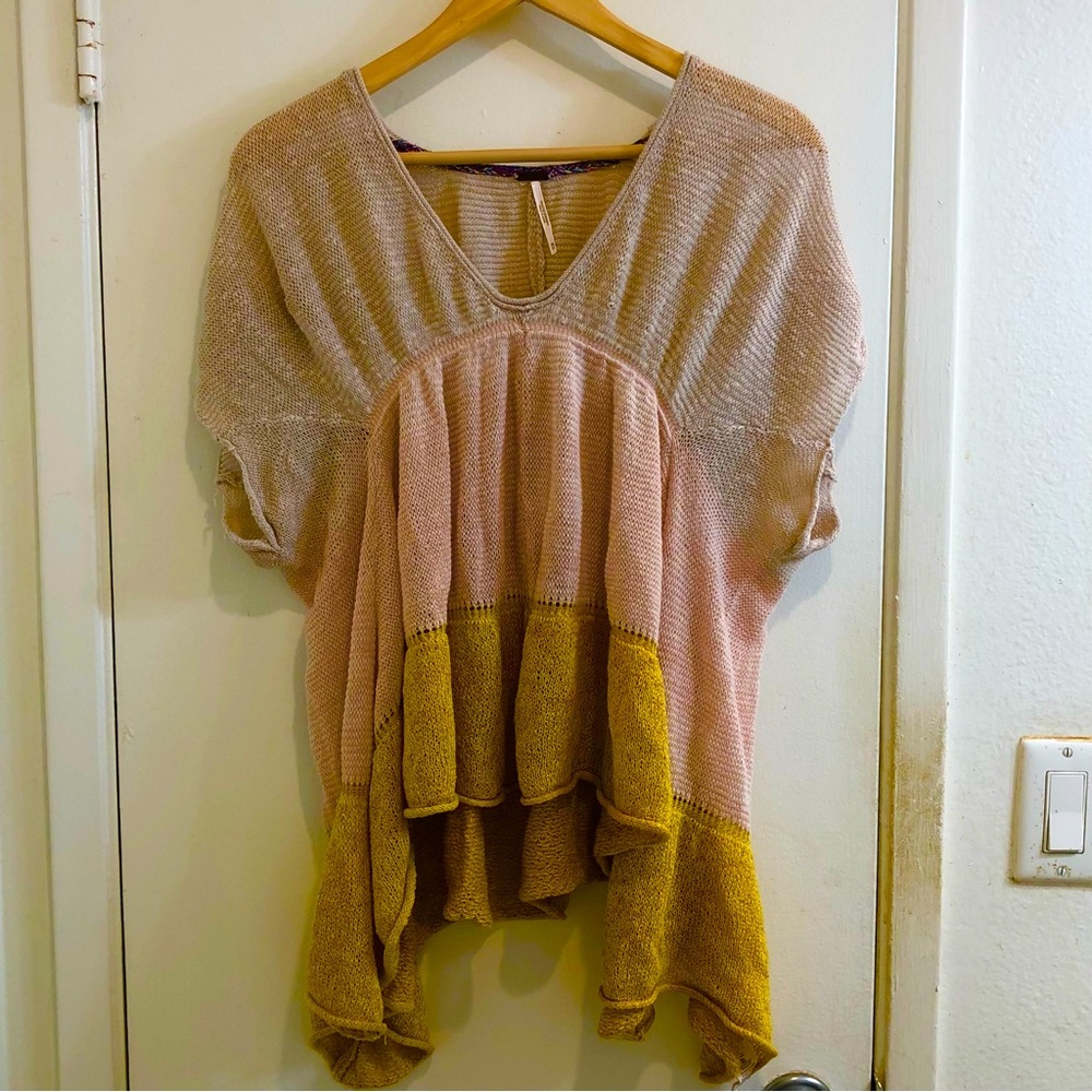 Free People Oversized Stretch Cheese-Cloth Top Cut/Cuffed Dolman Sleeves Size XS